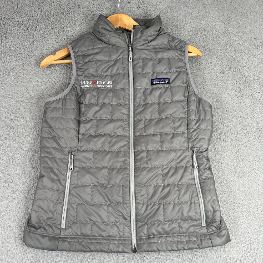 Patagonia Nano Puff Vest Gray Full Zip Pockets Company Logo Womens Size Small